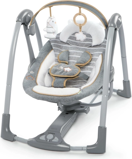 Ingenuity ceļojumu konvertējamās bērnu šūpoles ar melodijām Bella Teddy, 0–9 kg