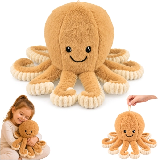 Plīša astoņkājis ar elastīgiem taustekļiem bēšā krāsā 30 cm – 1 gab.