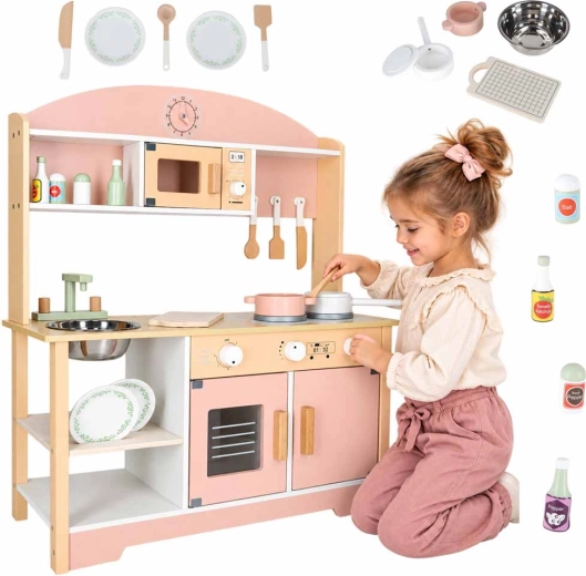 Modern Classic Wooden Children's Kitchen with Accessories, Pink