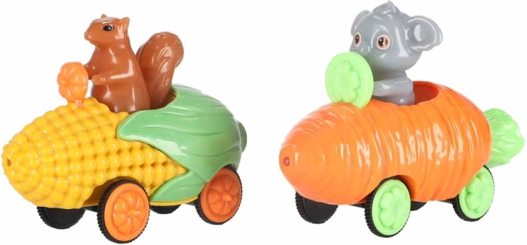 Two adorable cars with animal drivers