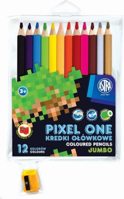 ASTRA Pixel One jumbo krāsainie zīmuļi 12 gab. ar asināmo