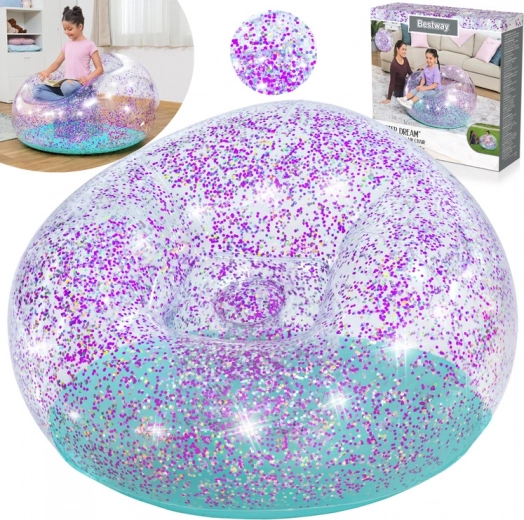 Piepūšams mirdzošs pufs BESTWAY Glitter Dream 112 × 114 × 66 cm