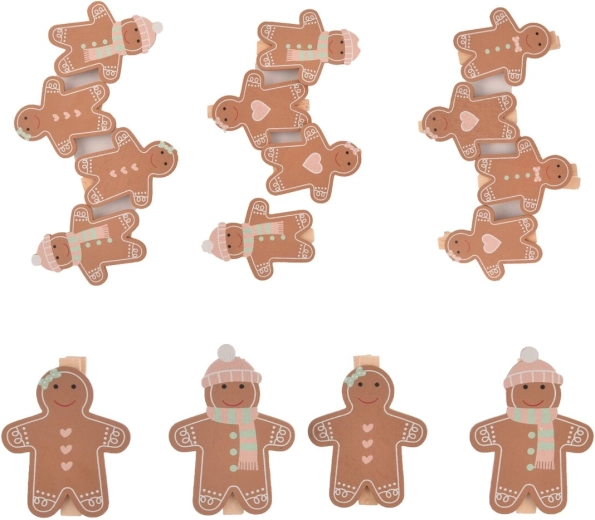 Wooden decorative clips with gingerbread motif, set of 4