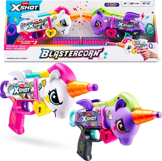 X-Shot Blastercorn – vienradža pistole, komplekts 2 gab. ar 32 lodes
