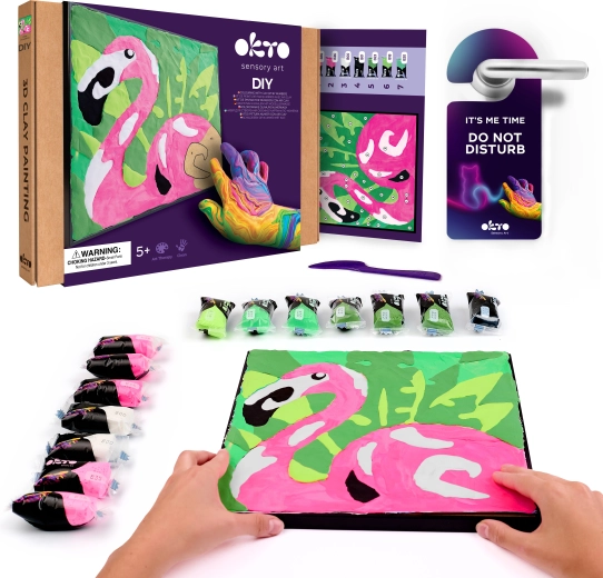 Okto flamingo – mākslas komplekts gleznošanai ar masu pēc numuriem 29 × 29 cm