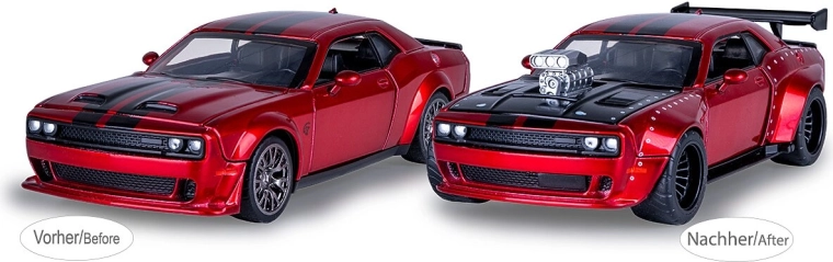 Metāla Dodge Challenger SRT Jailbreak modelis 1:36, sarkans, 2 vienā