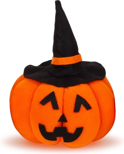 Halloween textile pumpkin decoration with a black hat