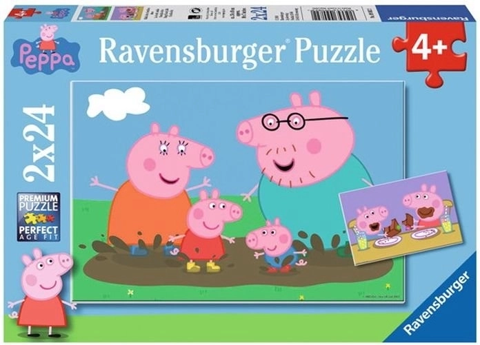 Puzle 2 x 24 gabali Peppa Pig Fun in the Mud