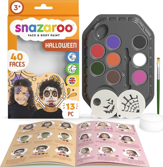 Snazaroo komplekts 8 krāsas sejas un ķermeņa apgleznošanai ar trafaretiem Halloween