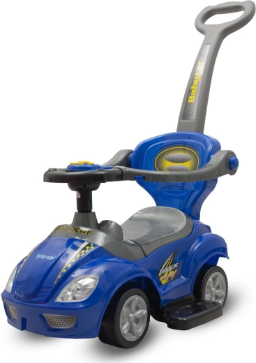 Bērnu braucamais 3 vienā ar vadības stieni Baby Mix Mega Car – zils