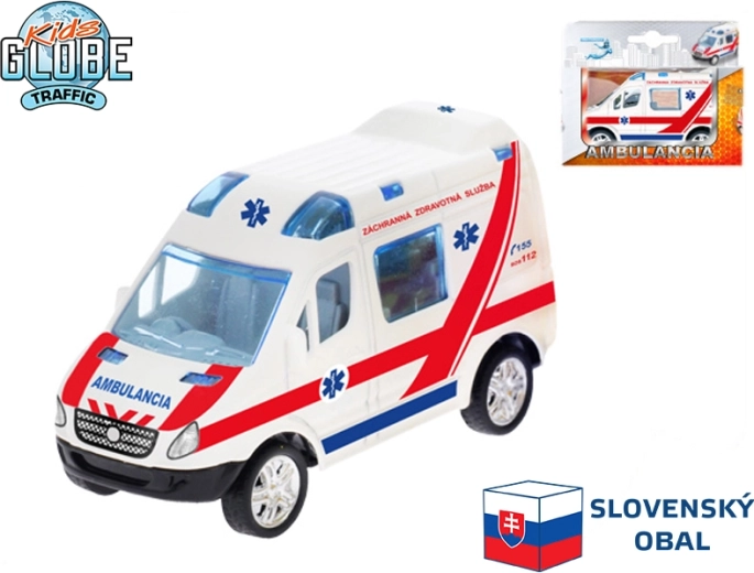 Kids Globe Traffic Slovākijas ātrās palīdzības automobilis ar atvilkšanas piedziņu 8 cm