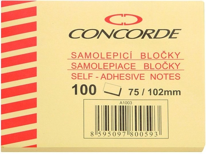 Pašlīmējošs lapiņu bloks CONCORDE 75 × 102 mm, dzeltens, 100 lapas