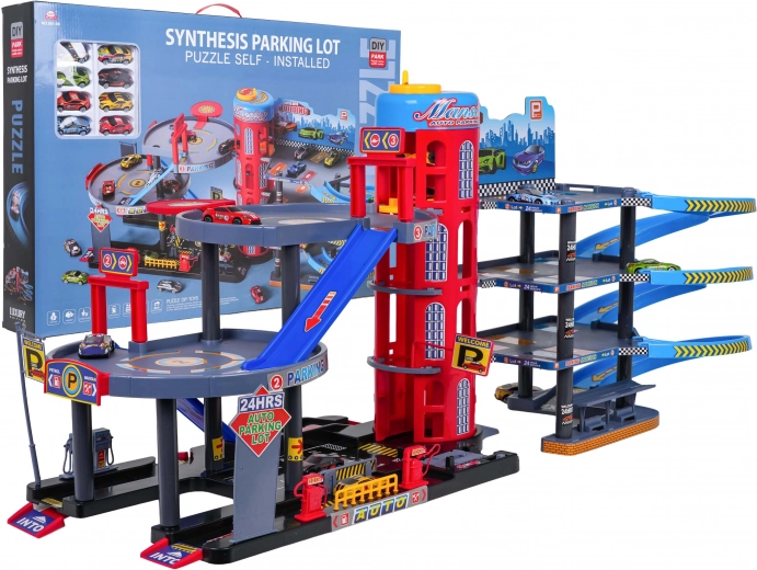 Mega parking garage with toy cars