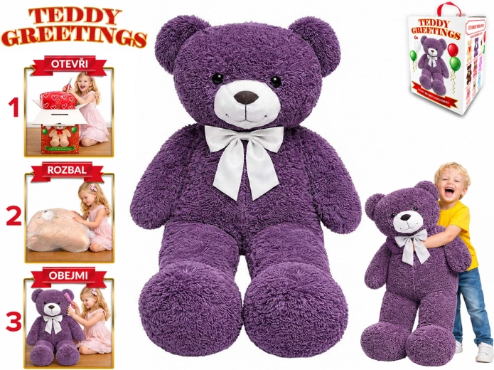 Plīša lācis ar bantīti Teddy Greetings 120 cm violets - 1 gab.