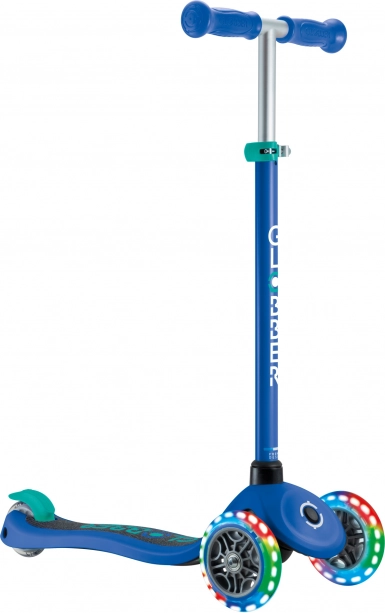 Globber Primo Lights V2 bērnu trīsriteņu skrejritenis ar izgaismotiem riteņiem, tumši zilā (navy blue) krāsā