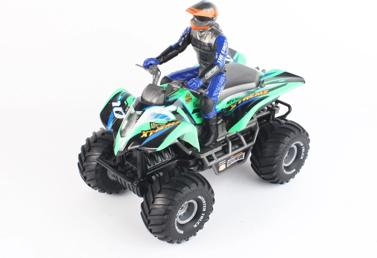 Off-road quad bike with rider