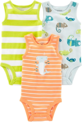 CARTER'S cotton sleeveless bodysuits stripes animals for boys, 3 pcs – 9m