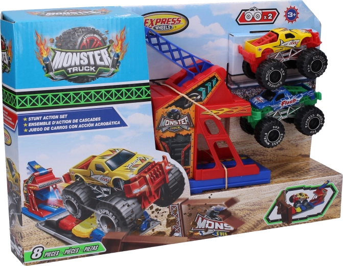 Monster truck kaskadieru trase ar 2 metāla automašīnām