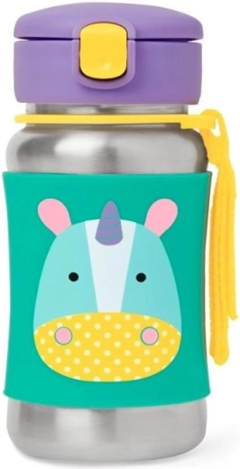 Skip Hop Zoo nerūsējošā tērauda pudelīte ar salmiņu, vienradzis 350 ml (12m+)