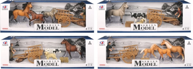 Animal World set with figure, wheelbarrow and horses
