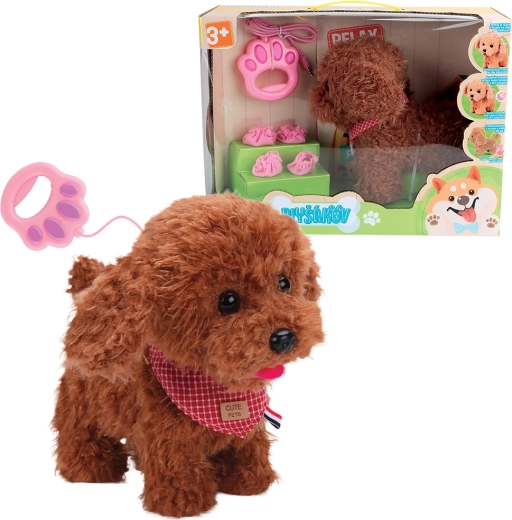 Mia the interactive plush puppy on a leash