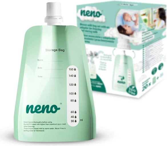 Neno mātes piena maisiņi ar vāciņiem un adapteri, 150 ml, 20 gab.