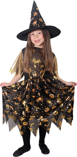 Children’s witch costume black-gold with hat (size S)