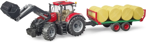 Traktors Bruder Case IH Optum 300 CVX ar priekšējo iekrāvēju un ķīpu piekabi