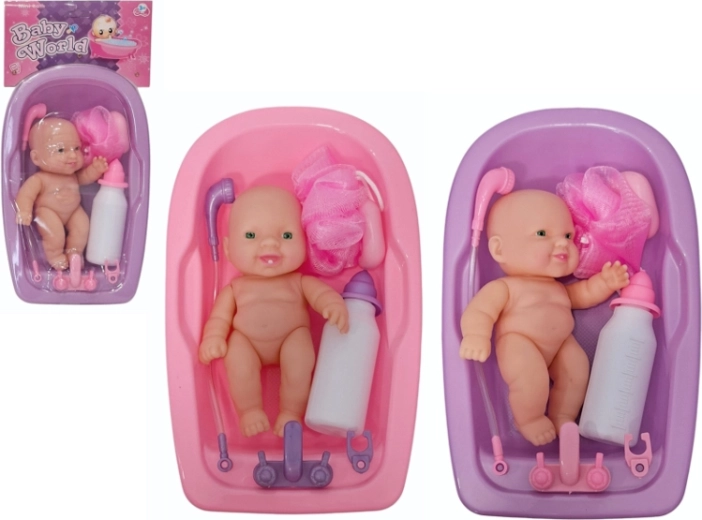 Baby doll in a bathtub with accessories - 1 piece