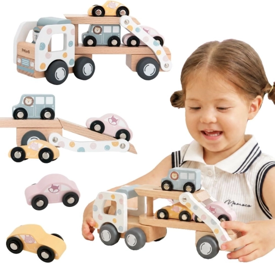 VIGA PolarB Wooden Car Transporter with 3 Cars and Driver