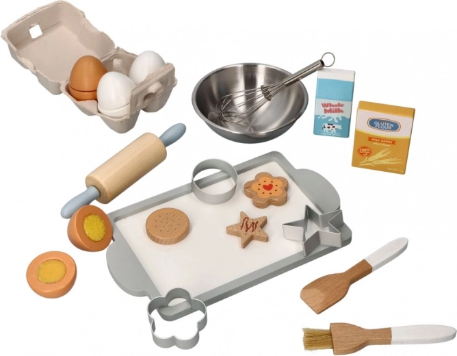 Children's baking set made of wood and stainless steel