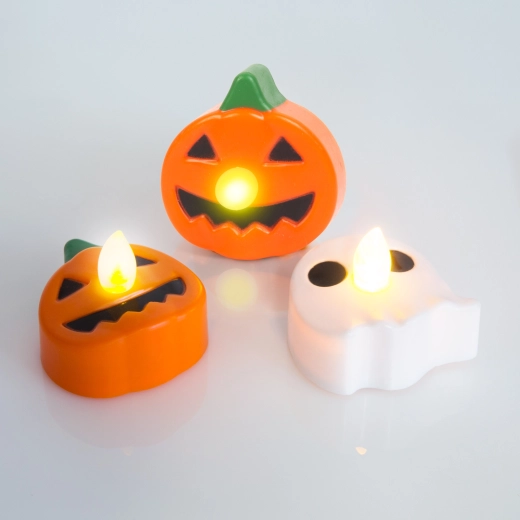 Helovīna LED tējas sveces ķirbja un spoka formā – 3 gabali