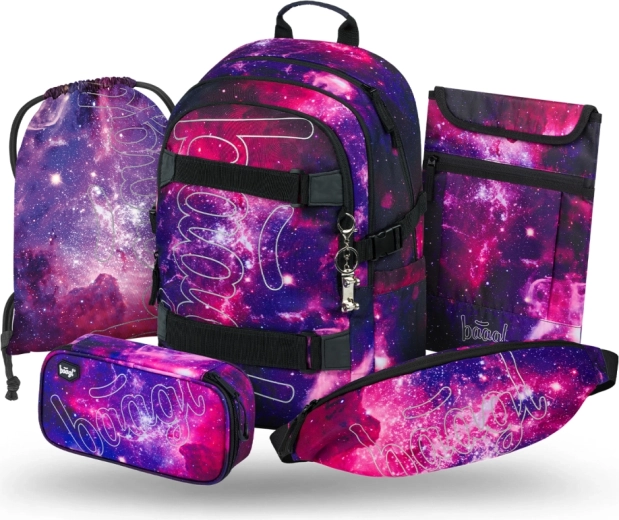 Baagl school set 5 pcs Skate Galaxy – backpack, pencil case, gym sack, waist bag and laptop sleeve
