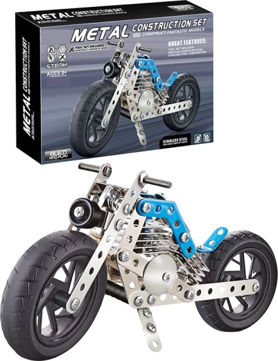 Metal Motorcycle Construction Set, 140 Pieces