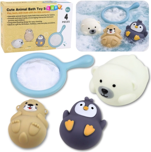 Bath toy set with pastel animals and net, 4 pcs