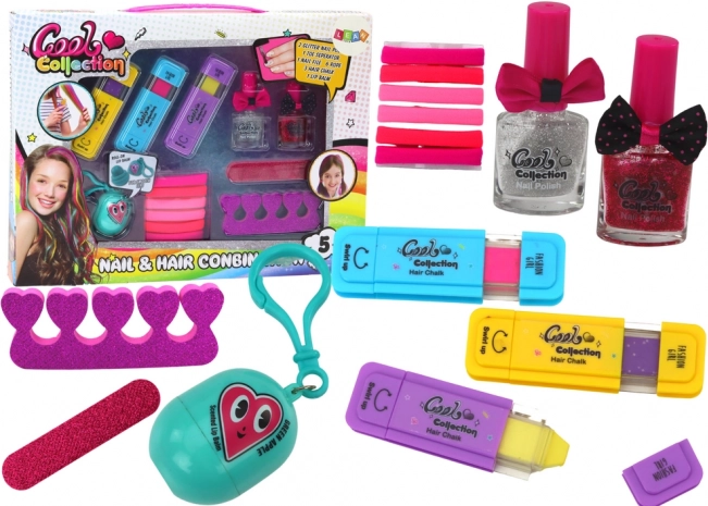 Hair Coloring and Nail Decoration Set with Lip Balm