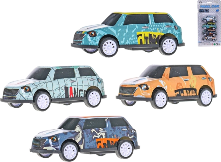 Apvidus auto modeļu komplekts ar atpakaļgaitu 7,5 cm – 4 gab.