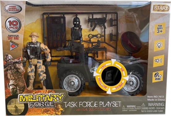 Military set with vehicle and accessories with effects
