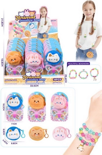Plush Case with Bracelets – Cat, Bear, Rabbit