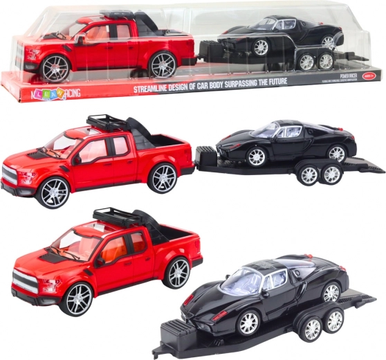 Set of Red Off-Road Truck with Detachable Trailer and Black Sports Car 59 cm
