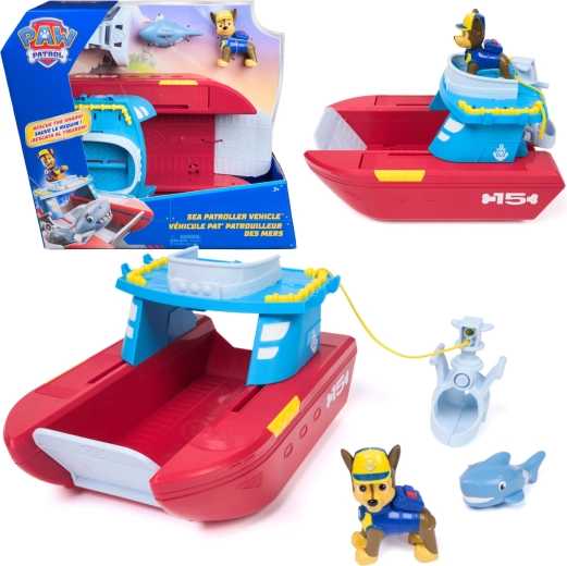Spin Master PAW Patrol Sea patroller – piekrastes patruļas glābšanas kuģis ar Čeisa figūriņu un haizivi
