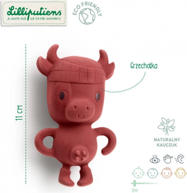 Lilliputiens multisensorisks grabulītis no dabīgā kaučuka govs Rozalie Eco 3 m+
