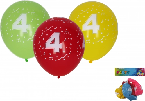 Baloni 30 cm ar ciparu 4 – komplekts 5 gab.