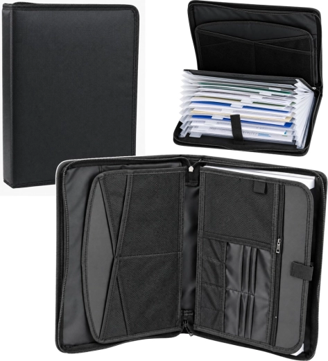Black A4 Document Organizer Briefcase with Zipper