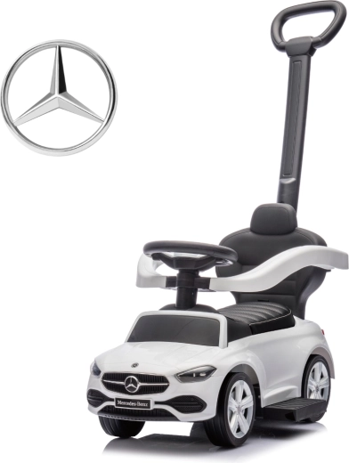 Milly Mally bērnu stumjamais auto ar vadības rokturi Mercedes C-Class deluxe, balts