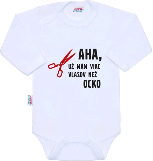 Zīdaiņu bodijs ar garām piedurknēm NEW BABY – vairāk matu nekā tētim, izmērs 86 (12–18 mēneši)