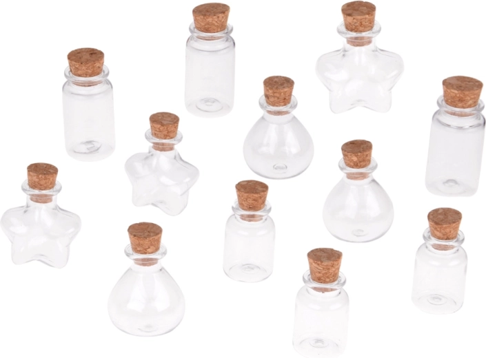 12 veidotas mini pudelītes ar korķi