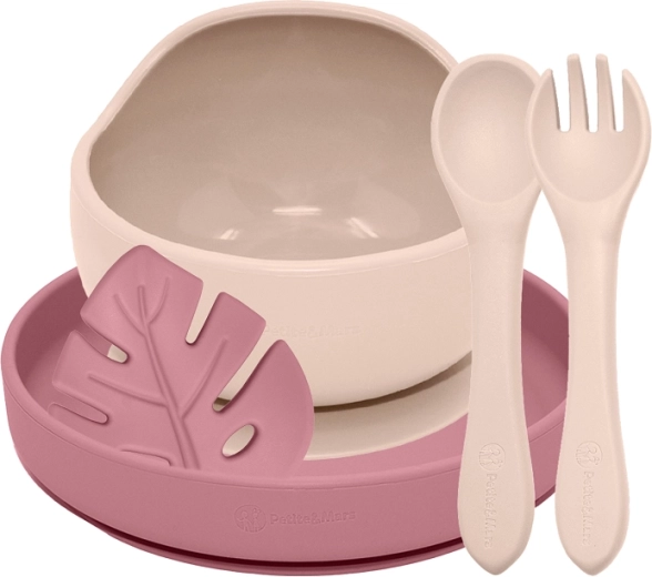 Petite&Mars Take&Match silicone dining set Desert Sand and Dusty Rose for children from 6 months - 4 pcs