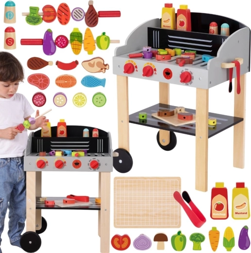 WOOPIE wooden mobile grill with skewers and accessories, 24 pieces