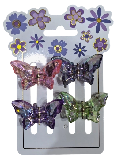 PINK holographic butterfly hair clips - 4 pcs
